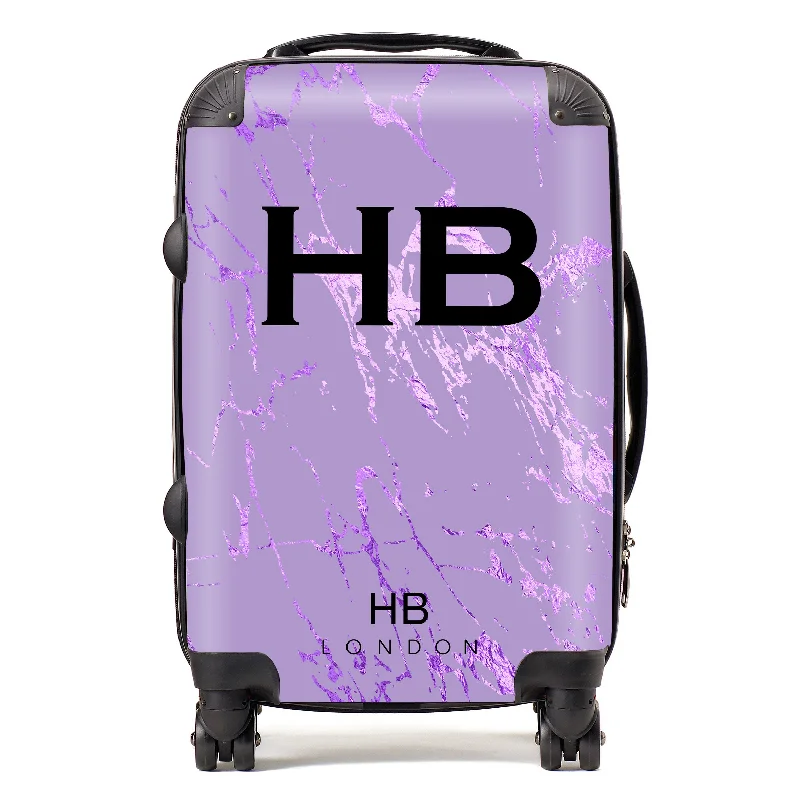 Suitcase with durable handles-Personalised Purple Foil Marble Initial Suitcase