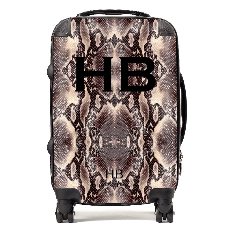 Suitcase for long-term trips-Personalised Python Snake Skin Print with Black Font Initial Suitcase