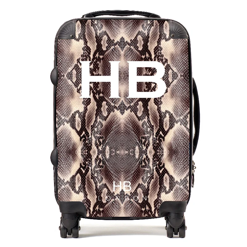 Suitcase for city travel-Personalised Python Snake Skin Print with White Font Initial Suitcase