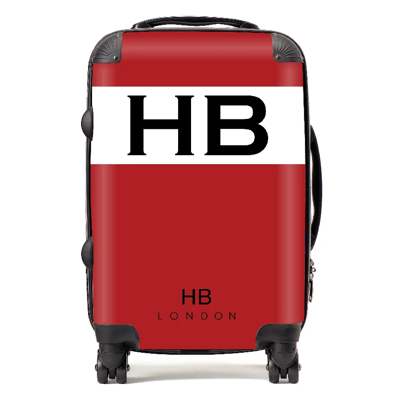 Suitcase with sturdy handles-Personalised Red and White with Black Font Initial Suitcase