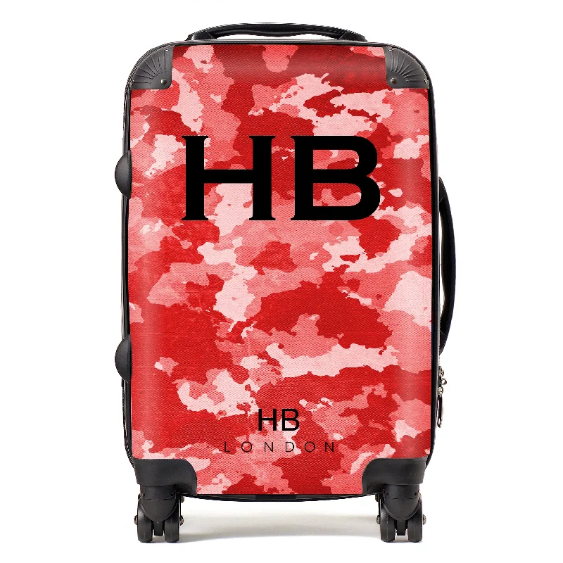 Suitcase for road trips-Personalised Red Camouflage with Black Font Initial Suitcase