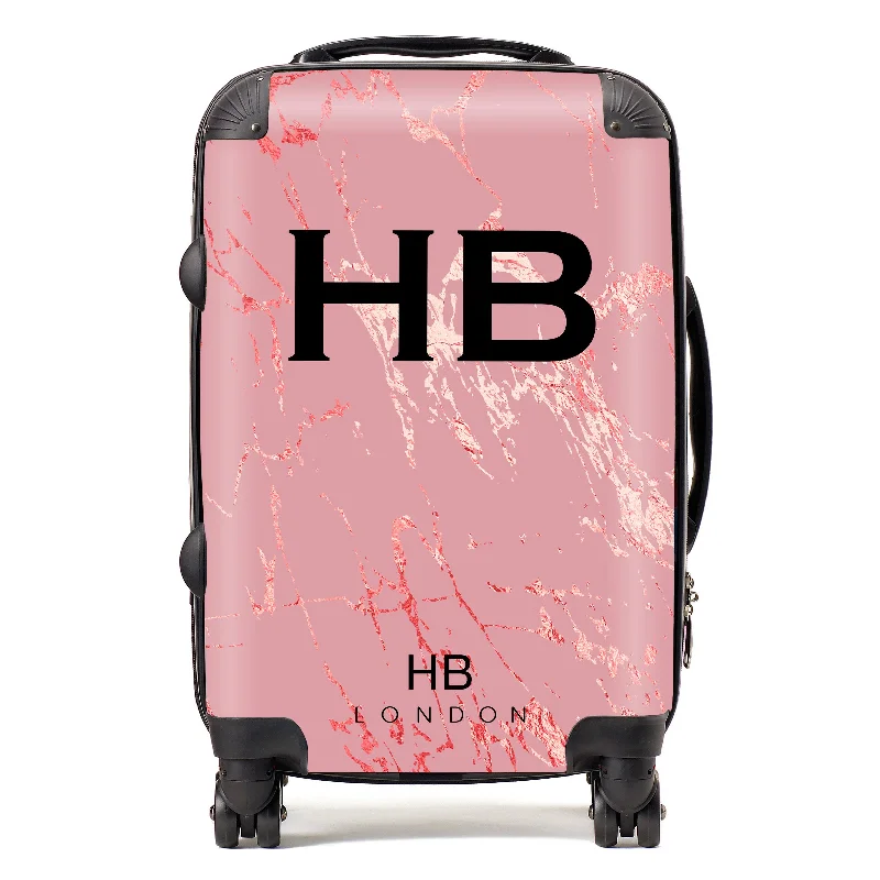 Suitcase with ergonomic handle-Personalised Rose Foil Marble Initial Suitcase