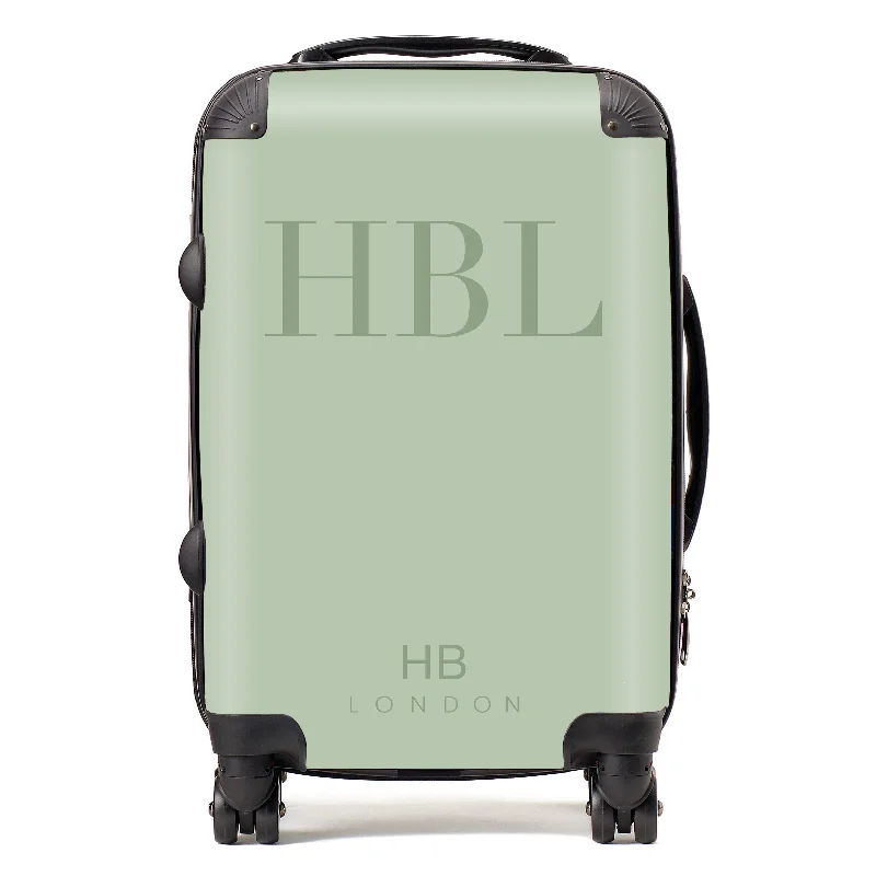 Suitcase for adventure travel-Personalised Sage Green Subtle Fashion Font Initial Suitcase