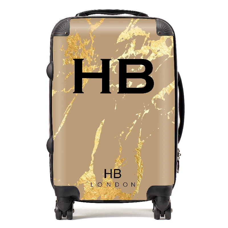 Suitcase with sleek patterns-Personalised Taupe and Gold Marble Initial Suitcase