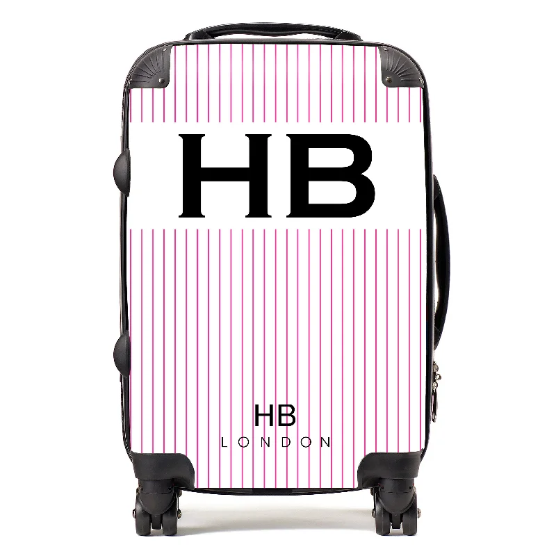 Suitcase for urban trips-Personalised White and Hot Pink Pinstripe with Black Font Initial Suitcase