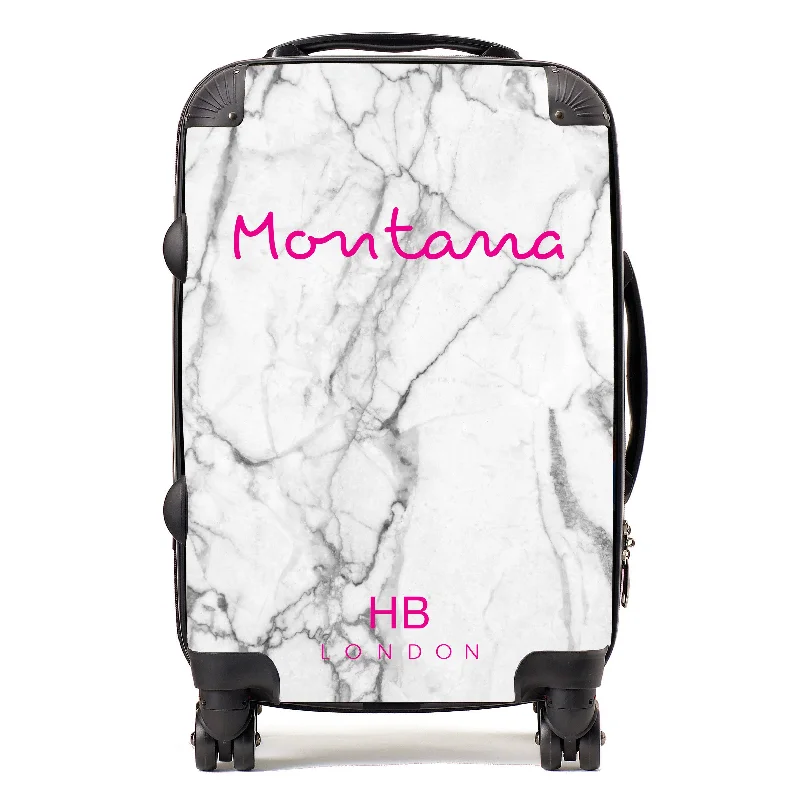 Suitcase for urban explorers-Personalised White Marble Love Script Suitcase