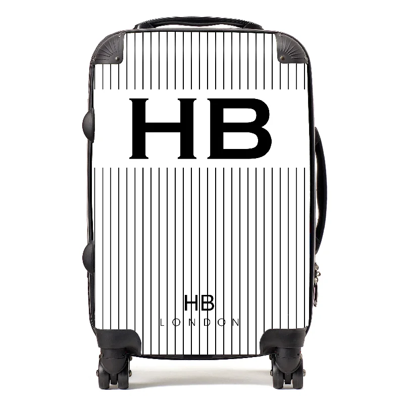 Suitcase with modern logos-Personalised White Pinstripe Initial Suitcase