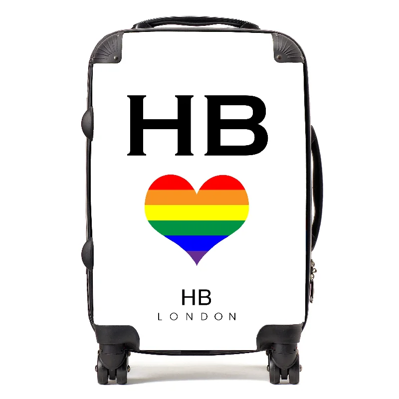 Suitcase for business trips-Personalised White Pride Heart with Black Font Initial Suitcase