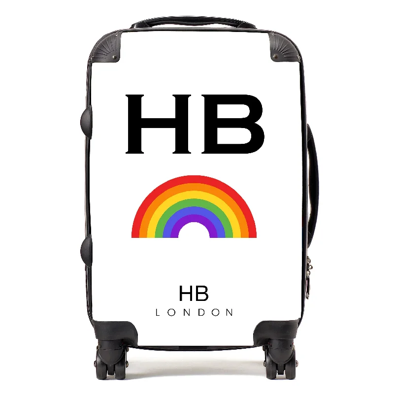 Suitcase with sleek patterns-Personalised White Pride Rainbow with Black Font Initial Suitcase