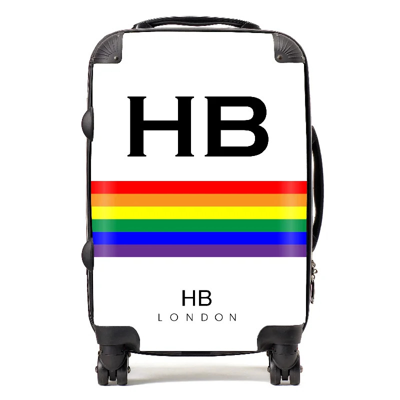 Suitcase with extra durability-Personalised White Pride Stripe with Black Font Initial Suitcase