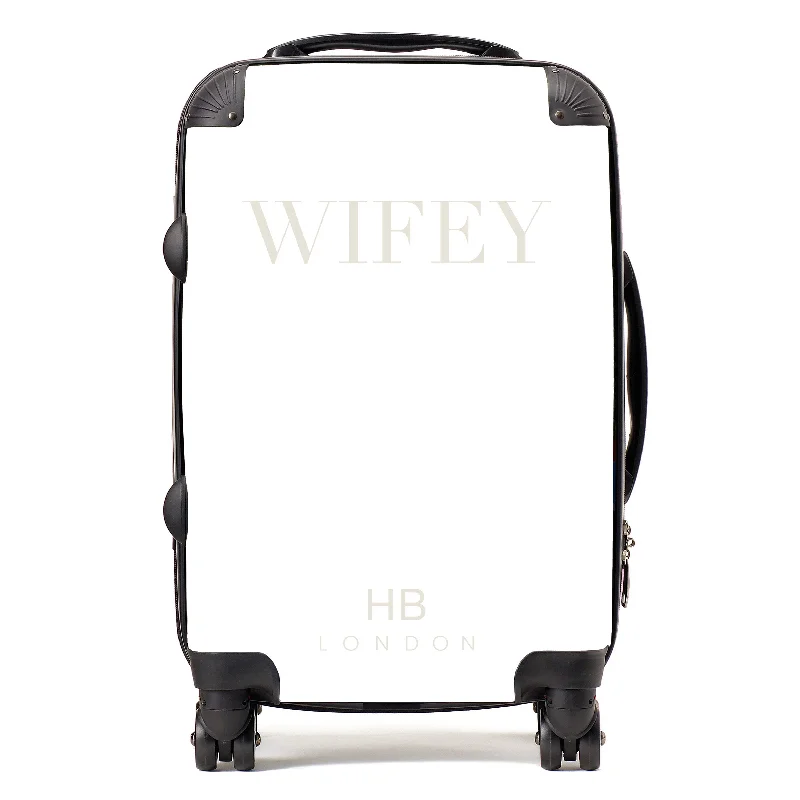 Suitcase with lightweight design-Personalised White WIFEY Suitcase