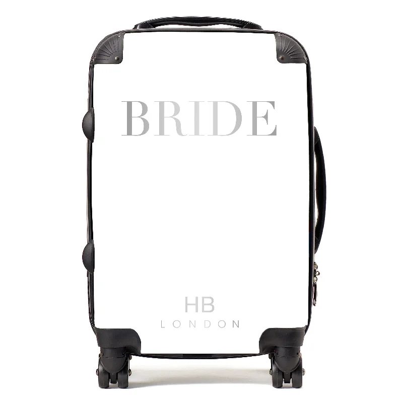 Suitcase for eco-friendly travel-Personalised White with Silver Font BRIDE Suitcase