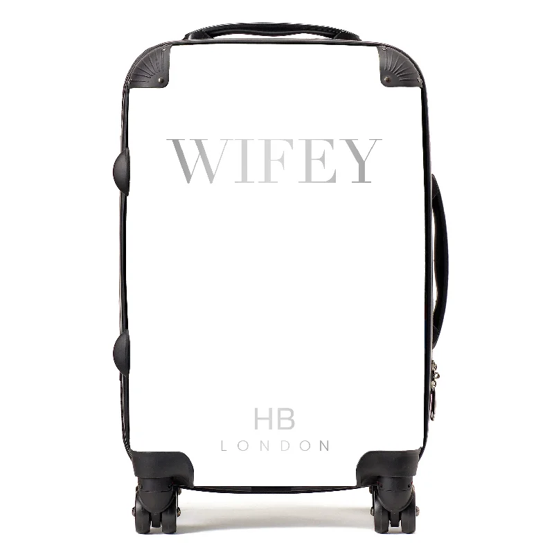 Suitcase with expandable compartments-Personalised White with Silver Font WIFEY Suitcase