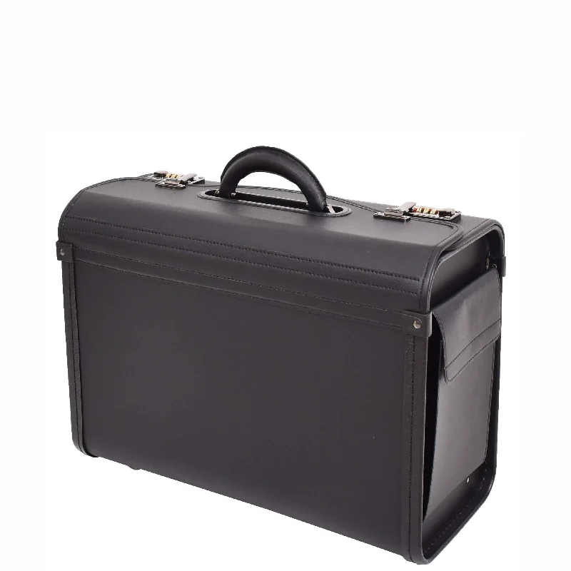 Briefcase with ultra-light shells-Pilot Case Carry Handle Faux Leather Briefcase Doctors Business Black Bag Lewes