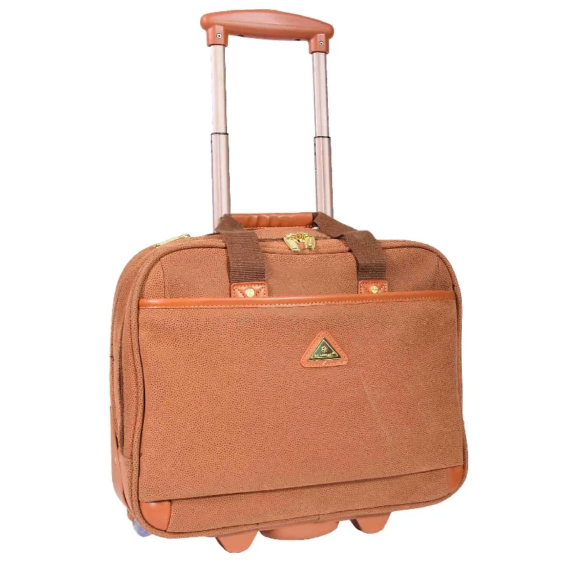 Briefcase for daily trips-Pilot Case with Wheels Faux Suede Briefcase Style CADIZ Camel