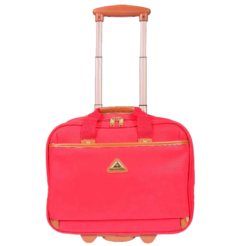 Briefcase with dotted prints-Pilot Case with Wheels Faux Suede Briefcase Style CADIZ Red