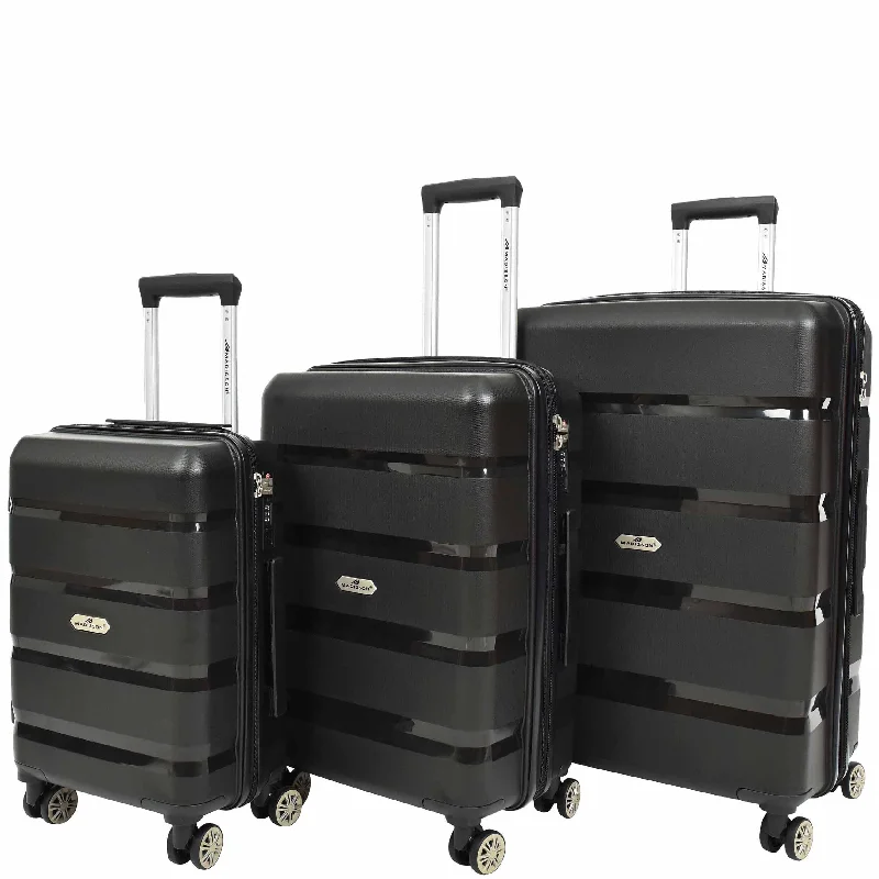 Suitcase with sleek handles-PP Hard Shell Luggage Expandable Four Wheel Suitcases Cygnus Black