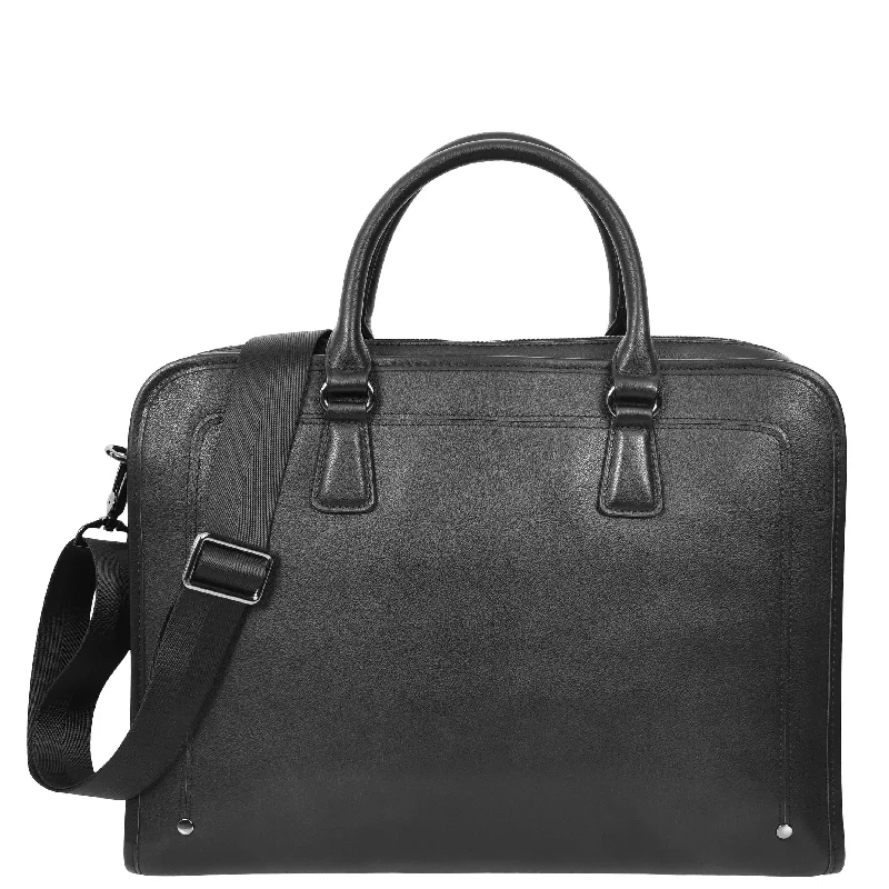 Briefcase for outdoor meetings-Real Leather Cross Body Briefcase Belmont Black