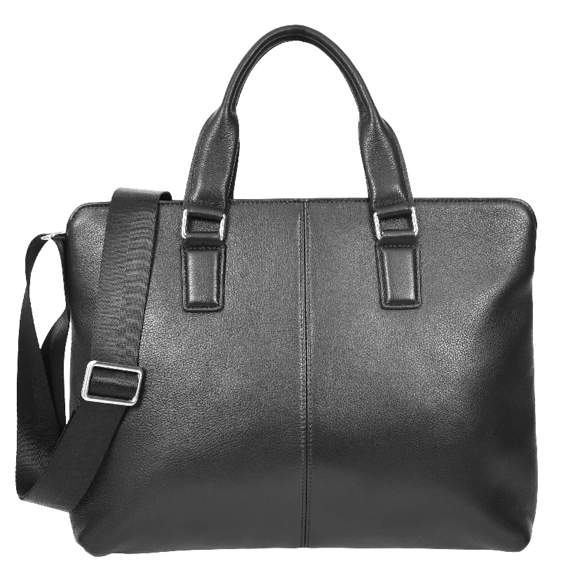 Briefcase for snow days-Real Leather Cross Body Briefcase Kingston Black