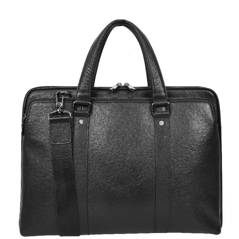 Briefcase with bold seams-Real Leather Cross Body Briefcase Monterey Black