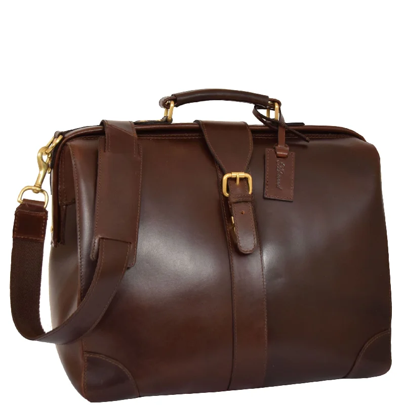 Briefcase with durable stitching-Real Leather Doctors Briefcase Medics Bag Cortex Brown