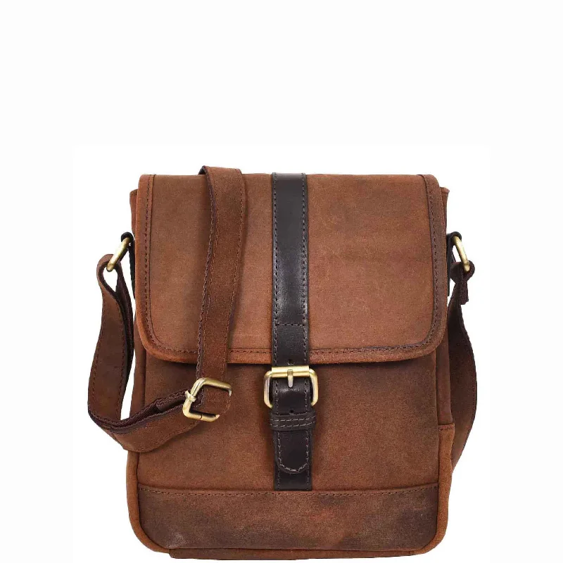 Messenger bag with big mouth-Leather Man Flight Bag Mens Cross Body Messenger Medium Odin Brown