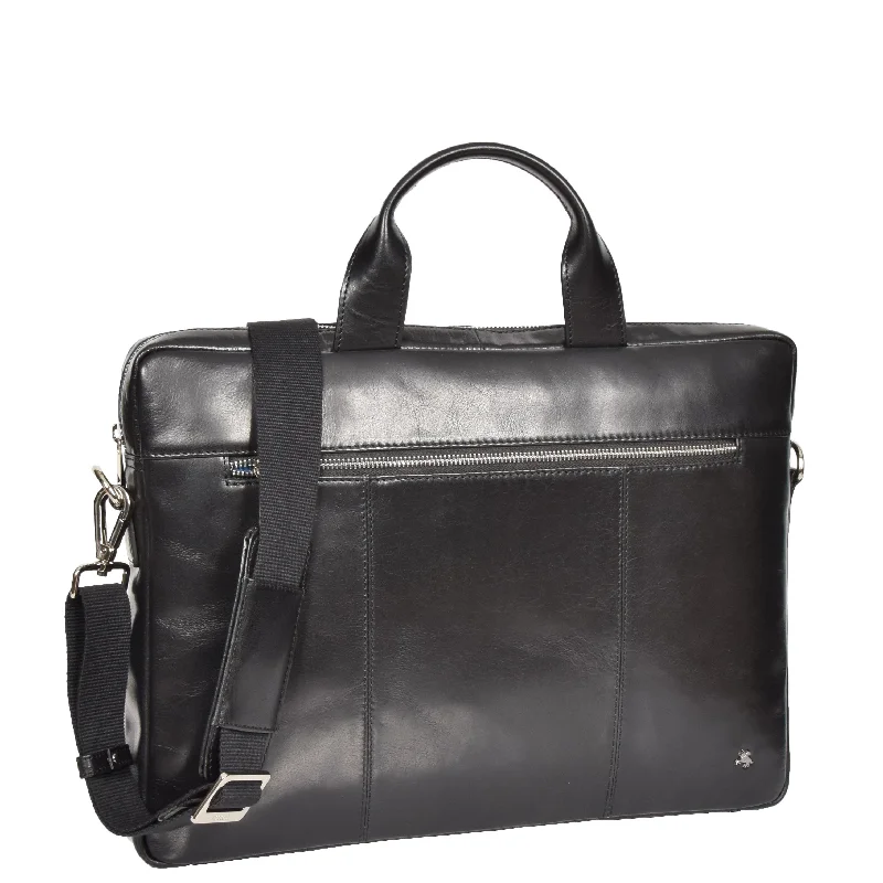 Briefcase for personal kits-Slimline Cross Body Leather Briefcase Vernon Black