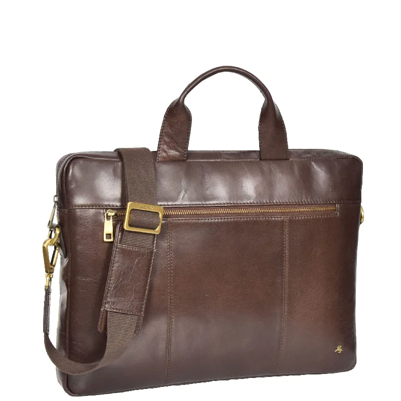 Briefcase for desk gear-Slimline Cross Body Leather Briefcase Vernon Brown