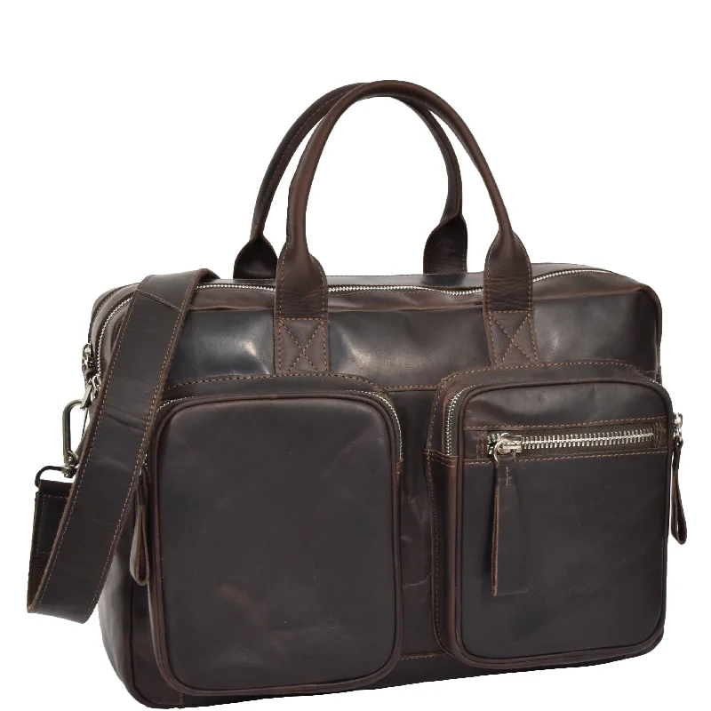 Briefcase with narrow straps-Mens Vintage Leather Organiser Briefcase Mason Brown