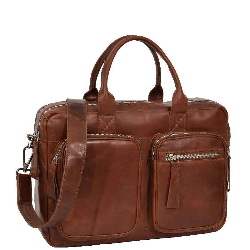 Briefcase for long journeys-Mens Vintage Leather Organiser Briefcase Mason Tan