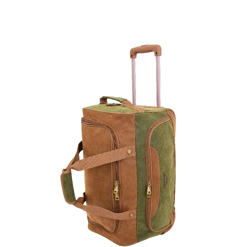 Suitcase with lightweight design-Small Wheeled Holdall Faux Suede Lightweight Luggage Travel Bag Argania Green