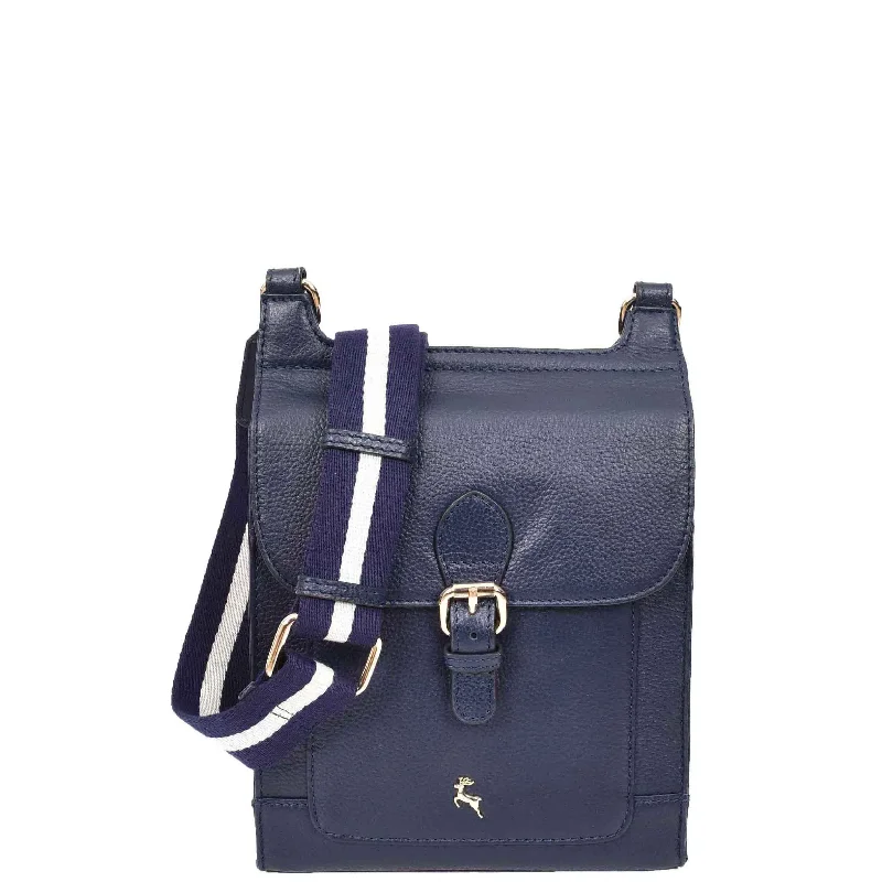 Messenger bag for daily carry-Womens Cross Body Leather Messenger Travel Bag HOL33 Navy