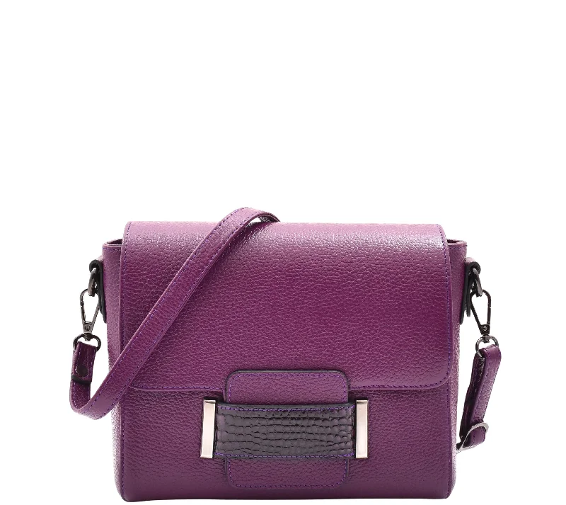 Messenger bag with hidden space-Womens Cross Body Messenger Bag Adjustable Shoulder Strap LINDA Purple