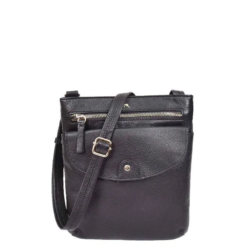 Messenger bag with soft grip-Womens Cross Body Sling Bag Leather Messenger HOL5 Black