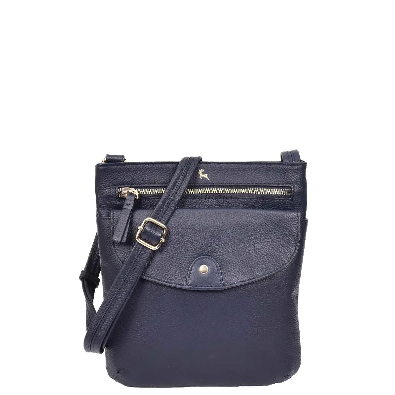 Messenger bag for school essentials-Womens Cross Body Sling Bag Leather Messenger HOL5 Navy