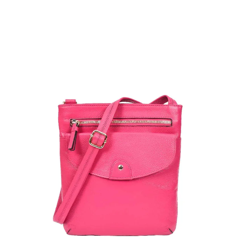 Messenger bag with firm handles-Womens Cross Body Sling Bag Leather Messenger HOL5 Pink