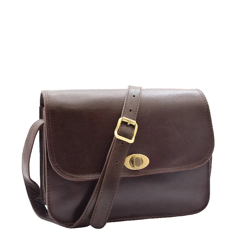 Messenger bag with dual grip-Womens Crossbody Bag Real Leather Messenger Organizer Handbag Alexandria Brown