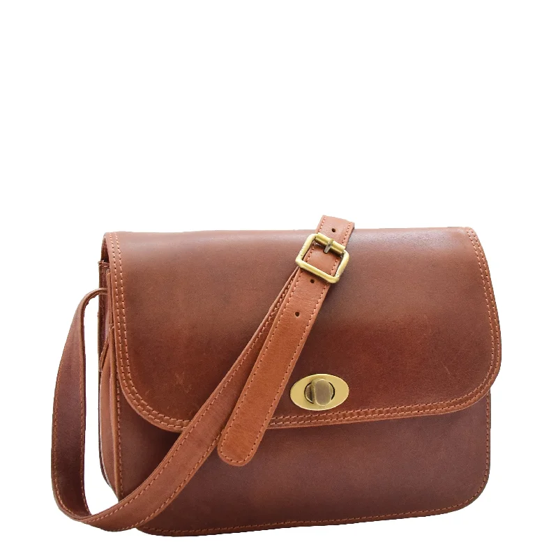 Messenger bag for office needs-Womens Crossbody Bag Real Leather Messenger Organizer Handbag Alexandria Chestnut