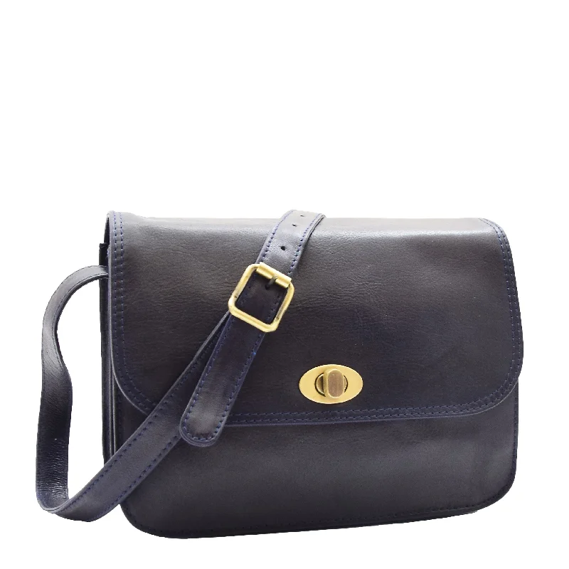 Messenger bag portable design-Womens Crossbody Bag Real Leather Messenger Organizer Handbag Alexandria Navy