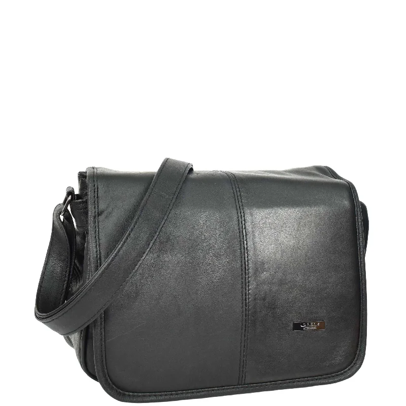 Messenger bag for swift trips-Womens Messenger Cross Body Leather Bag Medium HOL1591 Black