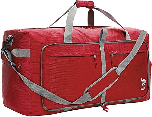 Bago 100L Travel Duffle Bag - Foldable Weekender Bag For Women & Men - Lightweight tier-resistant waterproof Shoe Pocket (Red)