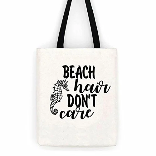 Beach Hair Don'T Care Seahorse Cotton Canvas Tote Bag Day Trip Bag