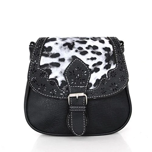 Messenger bag stylish leather-Bibitime Hollow Flower Design Ethnic & Leopard Cross Body Bags Phone Change Bag Handbag Messenger