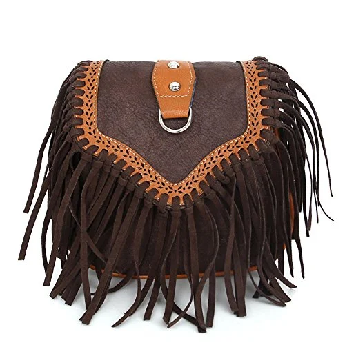 Messenger bag rugged leather-Bibitime Womens Retro Vintage Fringe Tassel Shoulder Bag Handbags Messenger Bag Girl Crossbody