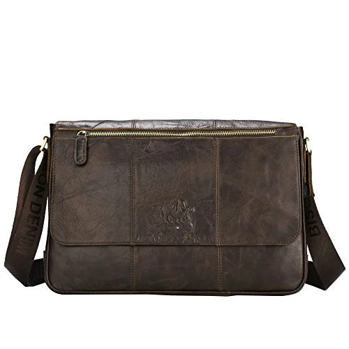 Briefcase with plane essentials-Bison Denim Vintage Genuine Leather Cross Body Messenger Bag Laptop Shoulder Bag Briefcase Brown