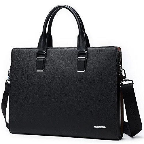 Briefcase with loose straps-Bostanten Formal Leather Briefcase Shoulder Laptop Business Bag For Men Black