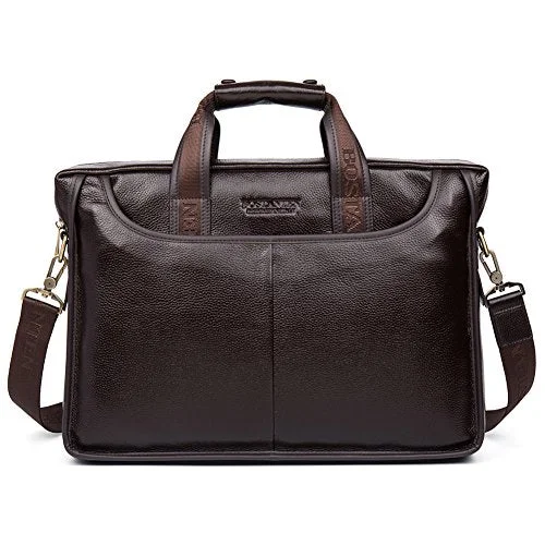 Briefcase with fast trips-Bostanten Leather Briefcase Laptop Case Handbag Business Bags For Men Brown