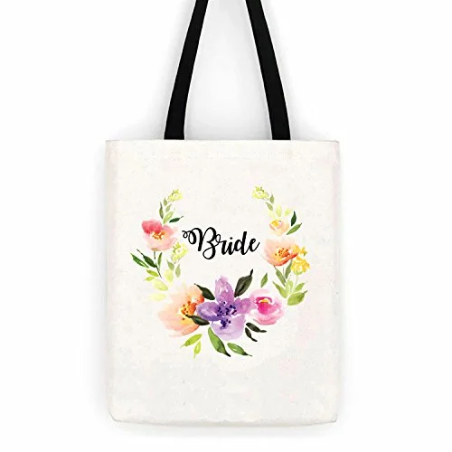 Bride Bridal Floral Cotton Canvas Tote Bag Day Trip Bag Carry All