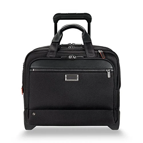 Briefcase with ethical materials-Briggs & Riley @Work Medium 2-Wheel Expandable Briefcase, Black