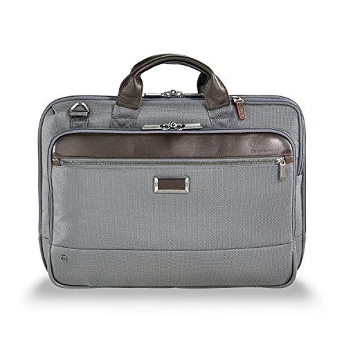 Briefcase with personal initials-Briggs & Riley @Work Slim Briefcase, Gray